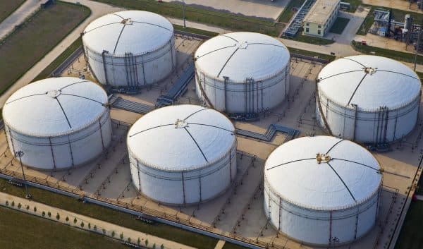 aerial view of storage tanks